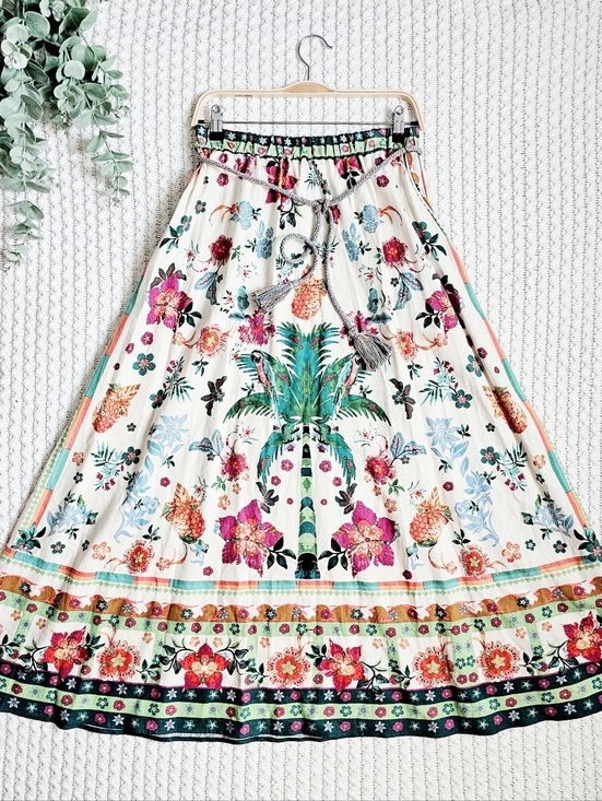 Rachel Zoe Dresses & Skirts - Rachel Zoe Linen Maxi Skirt Elastic Waistband Colorful Tropical Resortwear S NWT